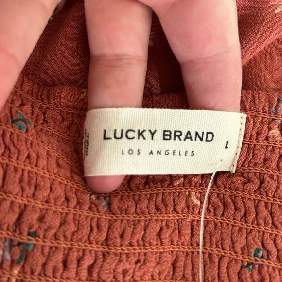 Lucky Brand Women's Ruffle Square Neck Cropped Floral Top L Large New - Picture 9 of 12